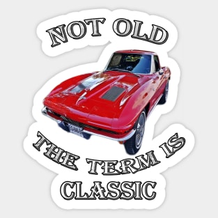 Birthday, Retirement Vintage Car 1963 Chevrolet Corvette, Funny Gift Designs, Cards, shirts, mugs, bedding, clocks, pillows & more Sticker